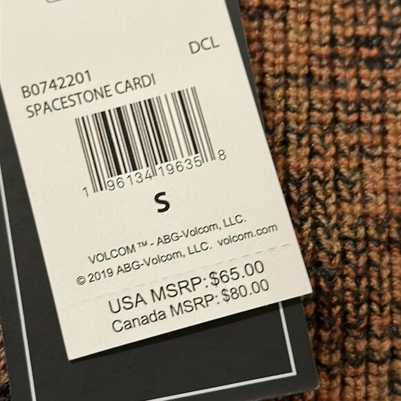 VOLCOM CARDIGAN IN SPACESTONE DARK CLAY SIZE SMALL NWT - Picture 6 of 6